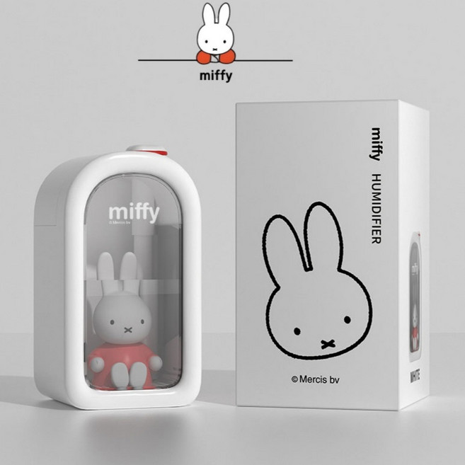 (아미자드) miffy 미피 가습기 미니 가습기 귀여운 캐릭터 사무실용 탁상용 책상용 휴대용 캠핑용 USB 무드등 복합식 가습기 아기방 신생아, 화이트-핑크