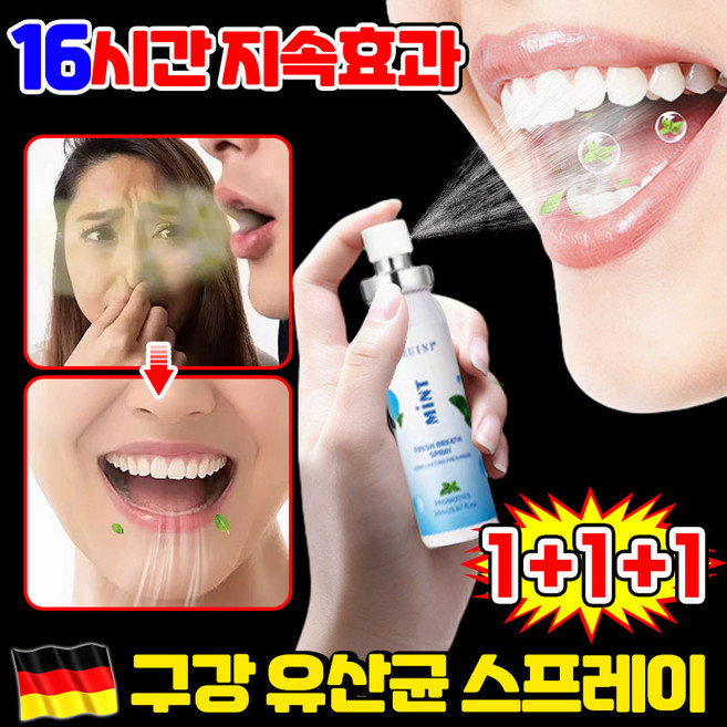 [살균율99%] 잇몸 유산균 스프레이 휴대용 구강스프레이 뿌리는 구강유산균 1위 잇몸올려주는 구강 유산균 액체형 구취 입냄새 제거 구강청결제 스프레이 민트맛, 3개, 19ml