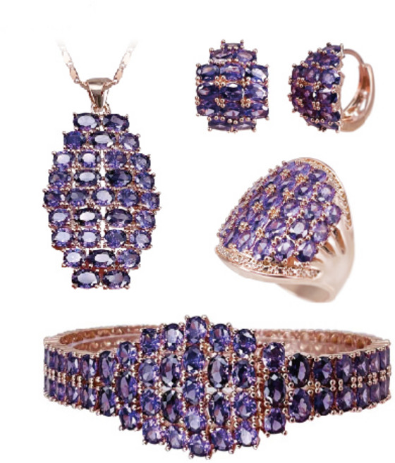 [혜성주얼리] 플라비아 딥퍼플 자수정 반지 팔찌 귀걸이 목걸이 4종