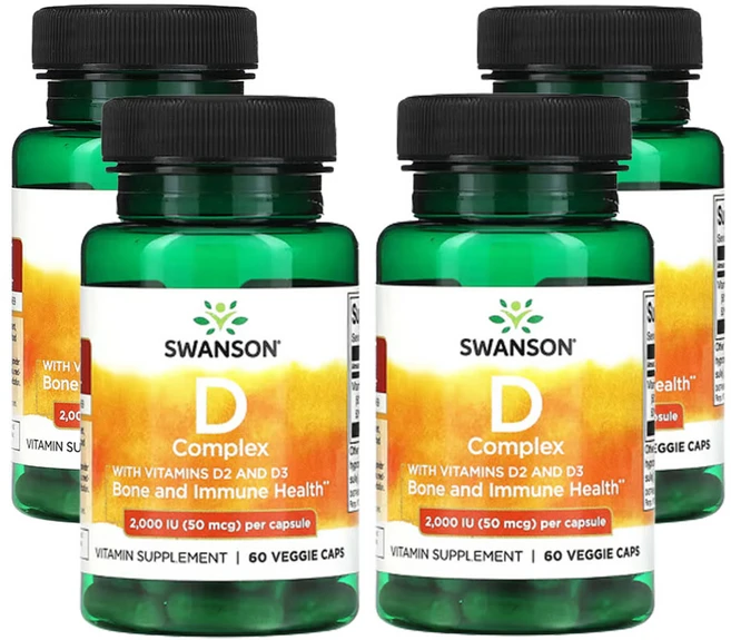 스완슨 비타민D2 및 D3가 함유된 D 복합체 2 000IU(50mcg) 베지 캡슐 60정, 4개 - 쿠팡