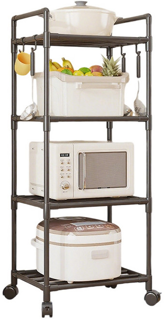 주방 철제 수납 선반 조립식 거실 스탠드 바퀴 진열장, 1개, 검은색 4단