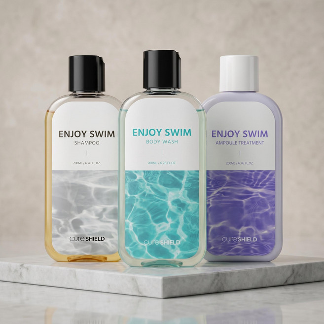 큐어실드 인조이스윔 냄새 수영장 세트 트리트먼트 바디워시 클리닉 수영 염소 샴푸 제거 온가족 데일리 200ml, 우디 미라지set+트리트먼트, 1개