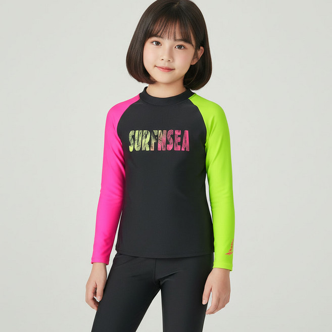 랠리 믹스 팝 키즈 아동 긴팔 래쉬가드 세트 여아 상하복 수영복