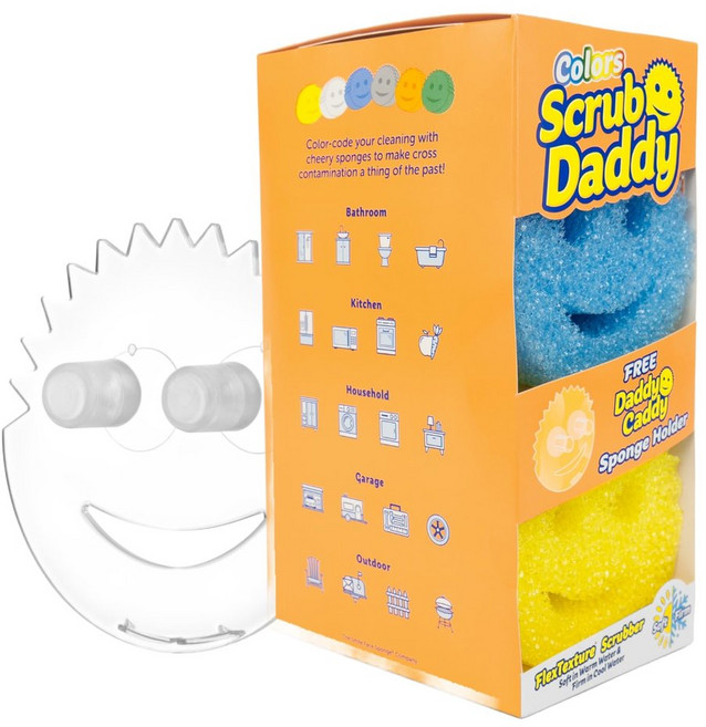 Scrub Daddy 스크럽대디 주방 스펀지 6개+캐디 세트 BPA 프리, Scrub Daddy Colors 6ct+D