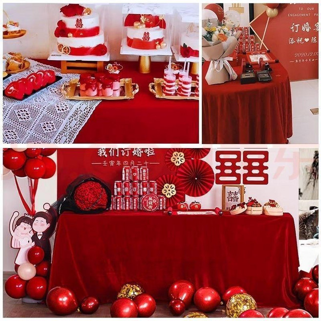 金絲絨結婚桌布 紅色長方形絨布 訂婚慶活動檯布, 160*200cm, 酒紅 精品升級, 酒紅