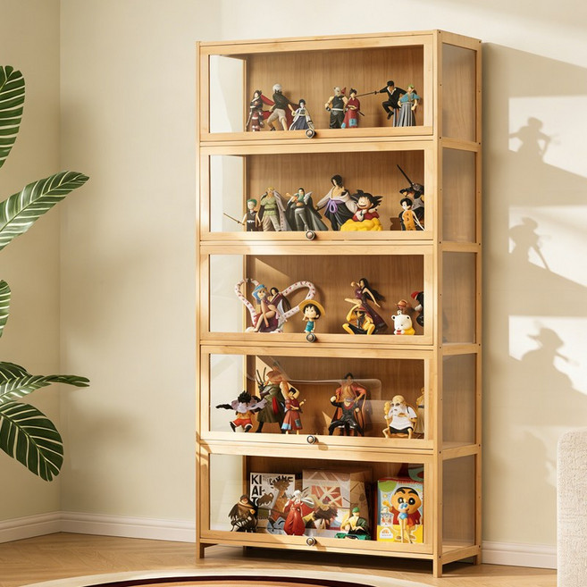 쿠리브 거실 진열장 다층 수납 선반 피규어 전시 수납장, 원목색334 5단 60cm