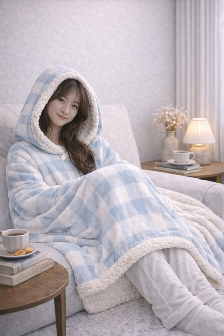 입는담요 케이프형 극세사 플란넬 체크 담요 겨울 망토 무릎담요