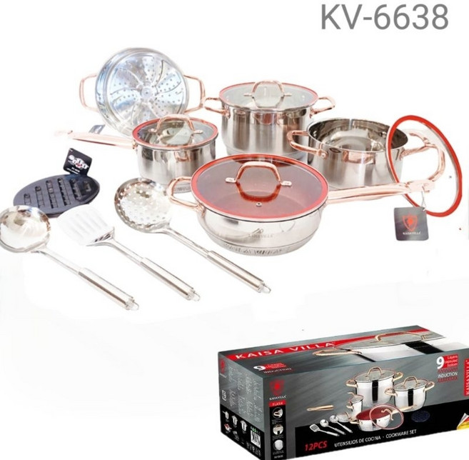 Kaisa Villa 皇家高端鍋具13件組 九層復底炒鍋煎鍋湯鍋套裝, 1個, KV-6638 Red