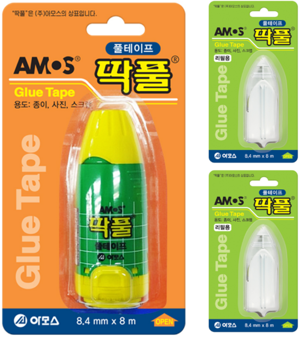 아모스 딱풀 풀 테이프 1개 + 풀테이프 리필용 2개, 1세트