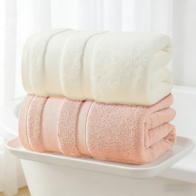 Niftynest 100% 순면 대형수건 50수 호텔 목욕타올 비치타올 바디 목욕 바스 타월 큰수건 화이트 대형수건 140cm*70cm 2장, 딸기우유+화이트, 1세트