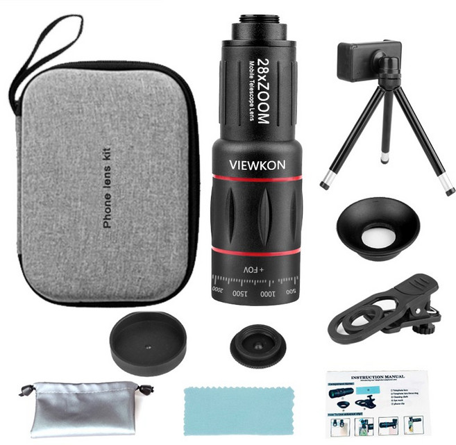 VIEWKON 망원경 28배율 고배율 풀패키지 파우치 미니 풀패키지 풀멀티코팅 단안경 콘서트 캠핑, 36mm