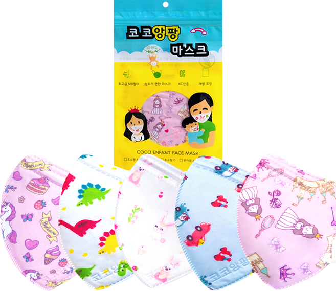 코코앙팡 유아 마스크 40매 숨쉬기편한 새부리형 개별포장 프리미엄 1세-9세, 1개, (3세-5세)초소형C, 공주핑크40매