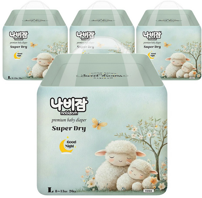 나비잠 기저귀 슈퍼드라이 오버나이트 팬티 대형 4팩, 104매, 대형(L)