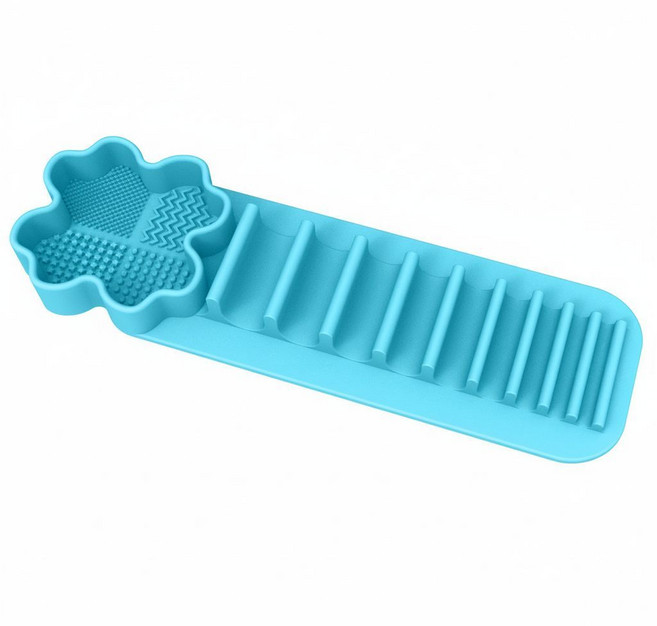 브러쉬 세척 건조대 실리콘 흡착식 수납 욕실 메이크업 화장대, 1개, 블루