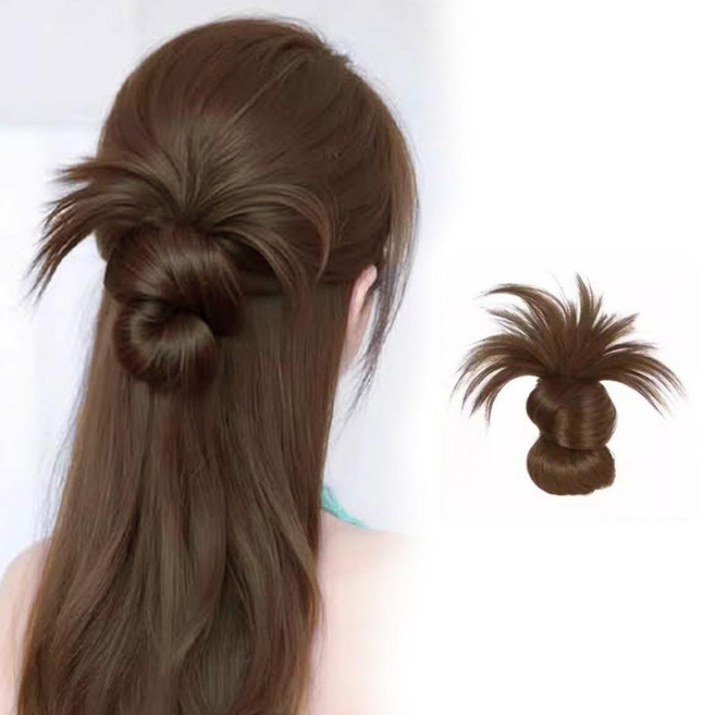 1P/2P 여신 꽁지머리 가발 집게 가시번 로우번 하이번 자연스러운 부분가발 올림머리 똥머리, 1개, 라이트브라운