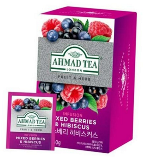 블렌딩 믹스 베리 허브차 히비스커스 티백 라즈베리 블랙베리 블루베리 과일, 40g, 20개입, 1개