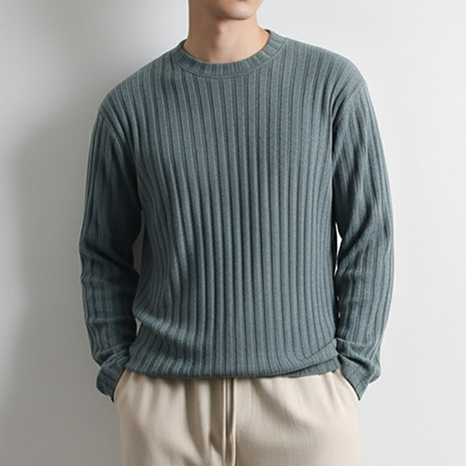 [투뎃] 남성용 데일리 라운드넥 골지 긴팔 티셔츠