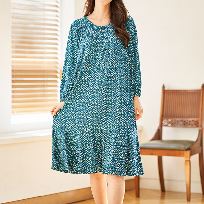 올리루츠 여성 피치 기모 스판 잠옷 홈웨어 원피스 상하세트