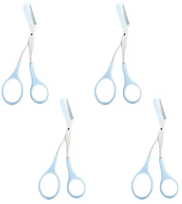 1/2/3/4pcs 눈썹 면도기 가위 초보자를 위한 스테인레스 스틸 안전 긁힘 방지 트리머 초승달 모양의 날카로, 16 4pcs Blue