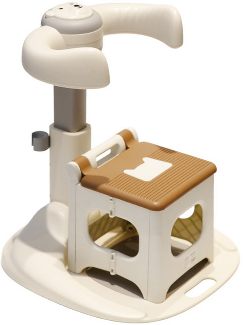 寶寶站立洗澡輔助器可摺疊嬰兒洗澡盆沐浴臺洗澡架寶寶洗屁屁神器, 1個, 熊頭款+咖色摺疊凳:如圖