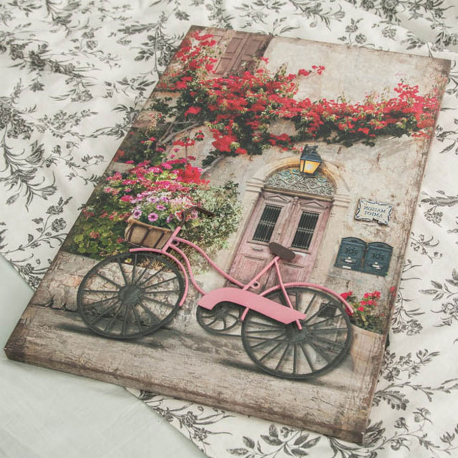 cocooning 카페 신혼집 거실 아트윌 인테리어 LED 북유럽 인테리어액자 자전거 스쿠터 시리즈, 핑크자전거