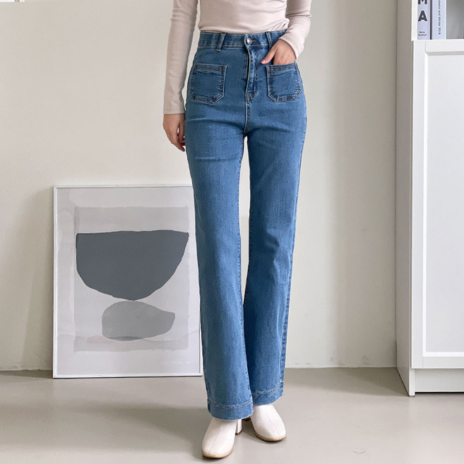 루나진 여성용 아웃포켓 하이웨이스트 부츠컷 청바지 빅사이즈 스판 키큰언니 청바지