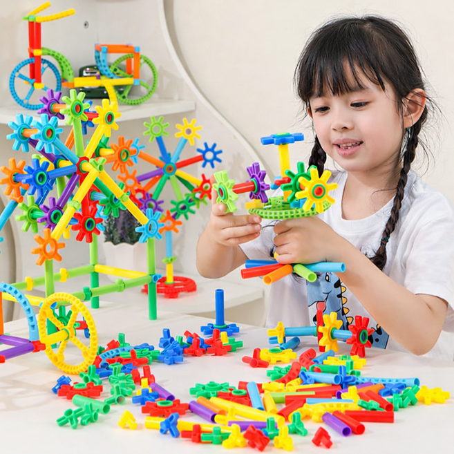 DIY 빨대 블록 창의력 조립 장난감 237PCS 어린이 건축 만들기 세트 KGJ-19, 1개, 혼합색상