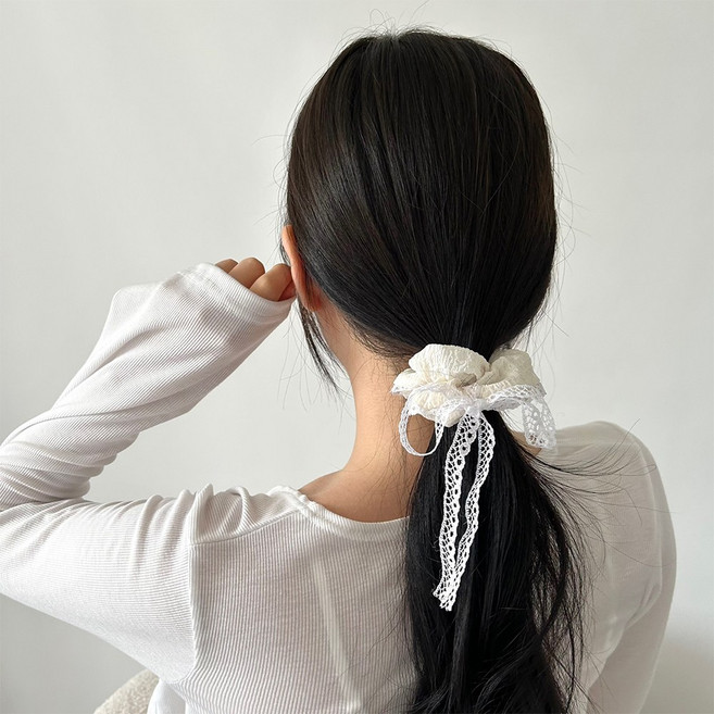 디아브 레이스 리본 곱창 머리끈 발레코어 스크런치 포인트 헤어끈