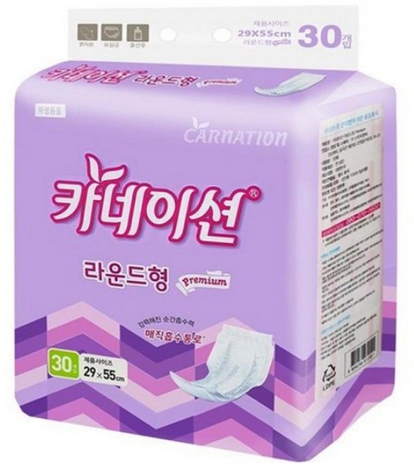 카네이션 성인용기저귀 속기저귀 라운드 고급형 30매x2팩(60매), 라운드형, 30개입, 2개