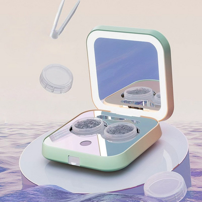 KC인증 음파 진동 무선 렌즈세척기 LED 보광등이 달린 휴대용 렌즈 세척 케이스, 1세트, 핑크