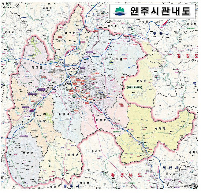 원주시 지도 원주 관내도 강원도 부동산 전도 (코팅 소형 82x79), 일반천