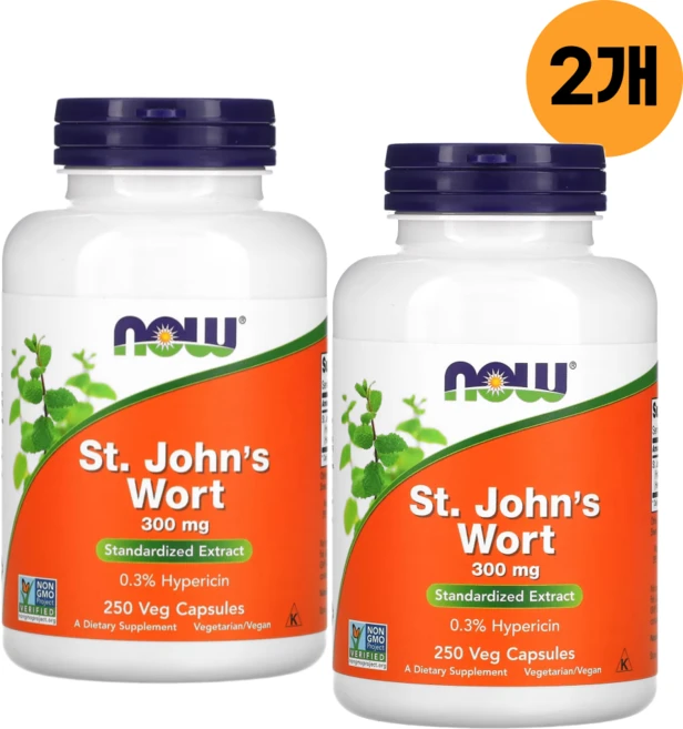 NOW Foods 세인트 존스 워트 300mg 식물성 캡슐 250정 x 2, 2개 - 쿠팡