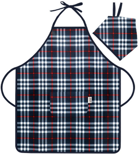 (주)더해피 아동용 목끈형 앞치마-클래식 체크 키즈 아동 미술 요리 학원 준비물 방수 에이프런