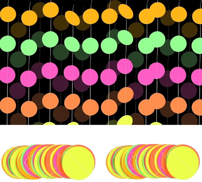 네온 형광 파티 용품 어둠 속에서 빛나는 테이프 서클 도트 스타 깃발 화환 장식 웨딩 생일, 06 45pcs dot