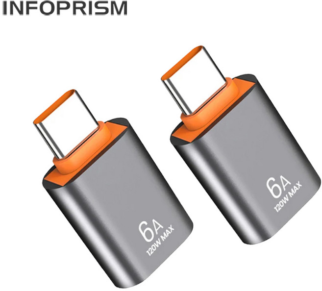 INFOPRISM / 6A 120W PD USB C타입 - A타입 변환 젠더 (OTG), 2개, F / 실버, 20mm