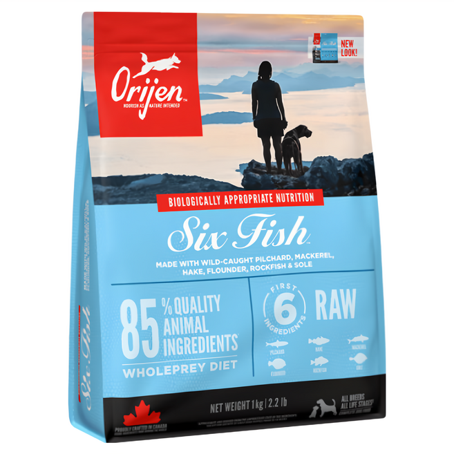 Orijen 歐睿健 台灣公司貨 六種鮮魚犬 無穀配方乾飼料, 野生漁獲 + 新鮮蔬果, 1000g, 1袋