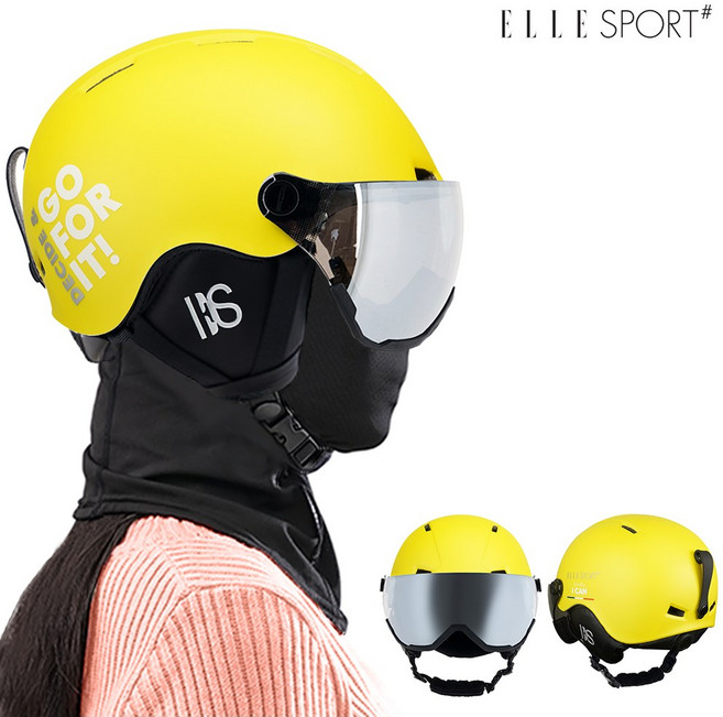 엘르 머스트 바이저 헬멧 MUST 아시안핏 고글일체형 초경량 아동 주니어 성인 대두용 스키 스노우보드, 옐로우, 1개