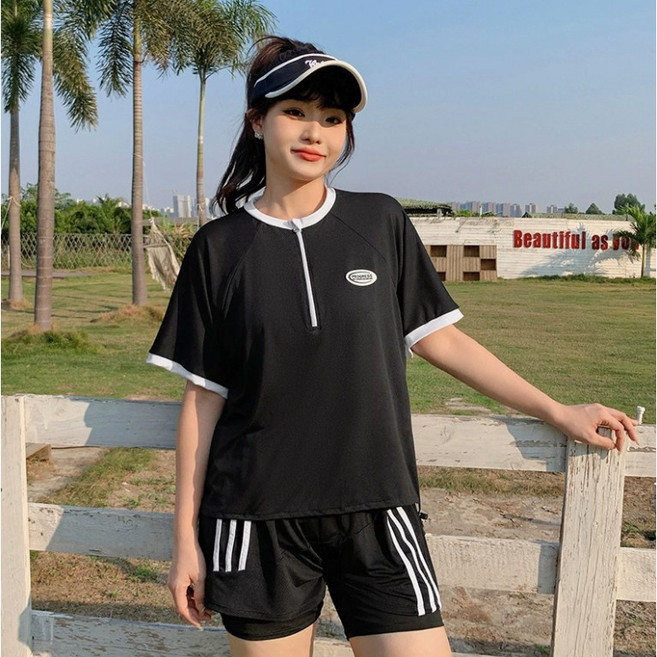 女裝運動套裝 三件式泳衣, 黑色