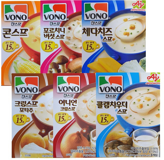 보노 스프 3P x 6종세트 (콘스프+버섯+체다치즈+크림+어니언+클램차우더), 6개