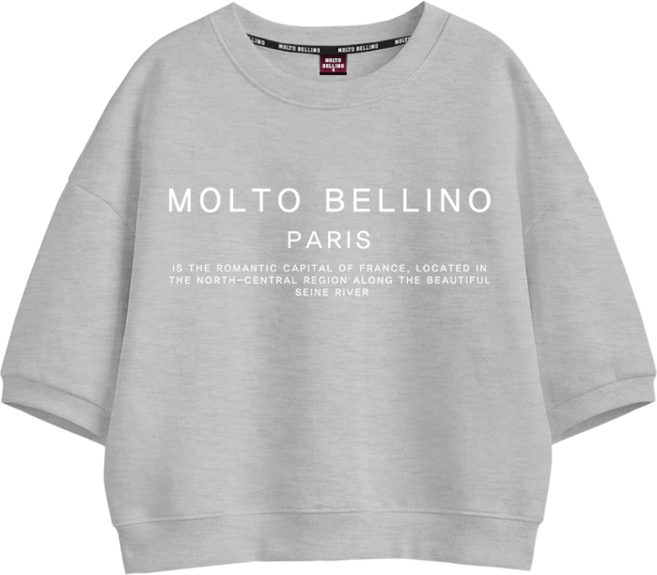 몰토벨리노 MOLTOBELLINO 파리 커플 오버핏 세미크롭 반팔 맨투맨 티셔츠