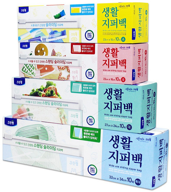 크린랩 생활지퍼백 4개세트(소1/중1/대1/특대1), 단품, 특대(XL) 이상, 4개