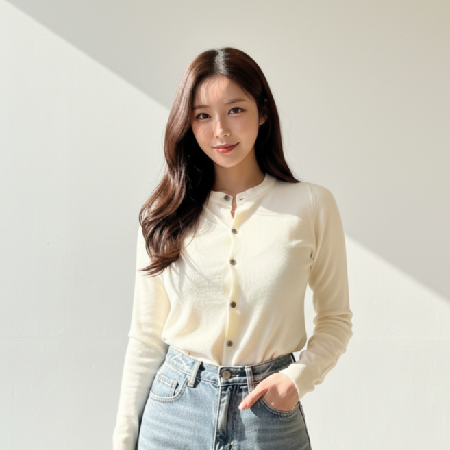 앤코 니트가디건 라운드넥 부드러운 여성가디건