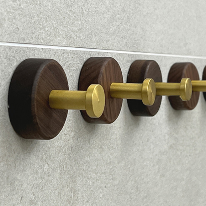 에브리윅 무타공 접착식 월넛 골드 벽옷걸이 우드 후크, 1개