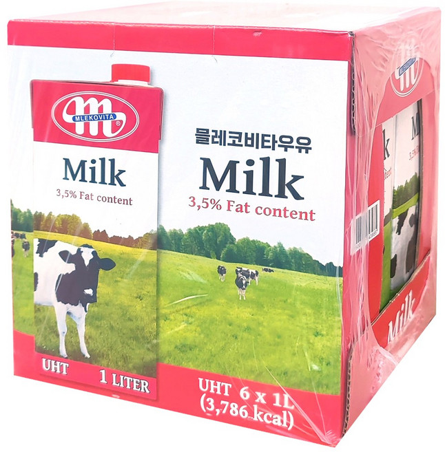 믈레코비타 멸균우유, 1L, 6팩