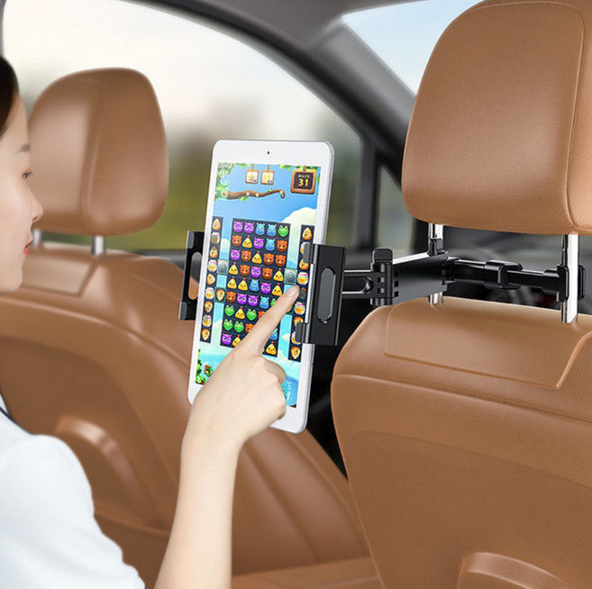 홈앤힐링 차량 뒷자석 거치대 태블릿 핸드폰 겸용 헤드레스트 고정형, 블랙, 1개