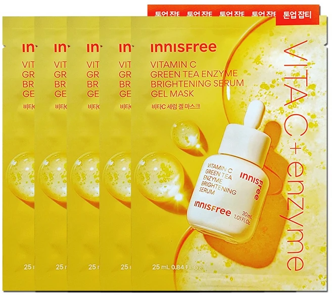 이니스프리 비타씨 그린티 엔자임 잡티 토닝 세럼 겔 마스크 25ml, 1개입, 5개 - 쿠팡