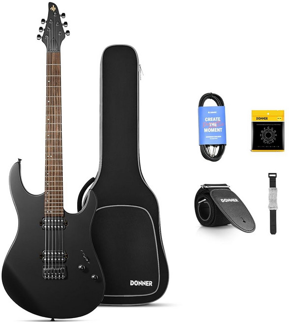 도너 솔리드 바디 일렉트릭 기타 매트 피니시 39인치 메탈 기타 초보자 키트 가방 스트링 스트랩 케이블 록 음악 애호가용 스트링 댐퍼 DMT-100 (매트 블랙), DK-White, 1개