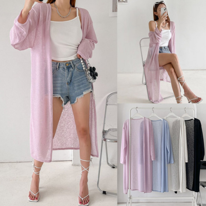 여성 여름 빅사리즈 롱로브 실내 시스루 롱 가디건