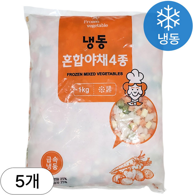 [인생건어물] 냉동 혼합야채 4종 1kg 5봉 밀키트 대용량 업소용, 5개