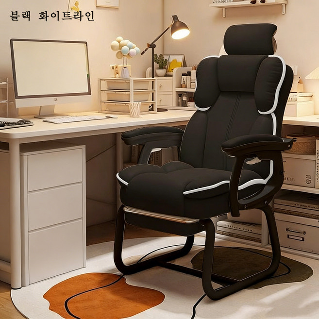 컴퓨터 의자 편안하고 사무용 등받이 소파 의자 가정용 게이밍의자ZZQ, 블랙